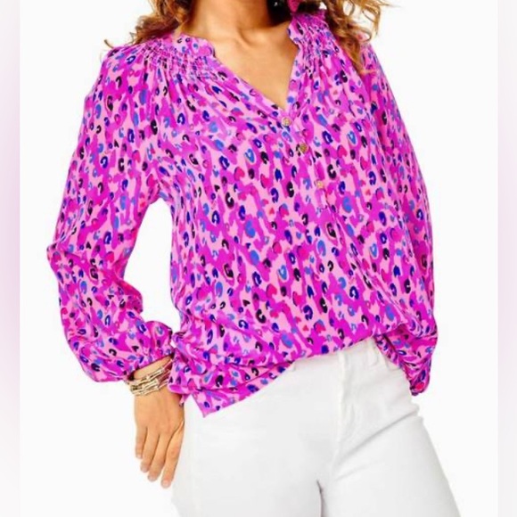 Lilly Pulitzer Tops - Lilly Pulitzer Elsa 100% Silk Top, Spotted In Love NWOT💕